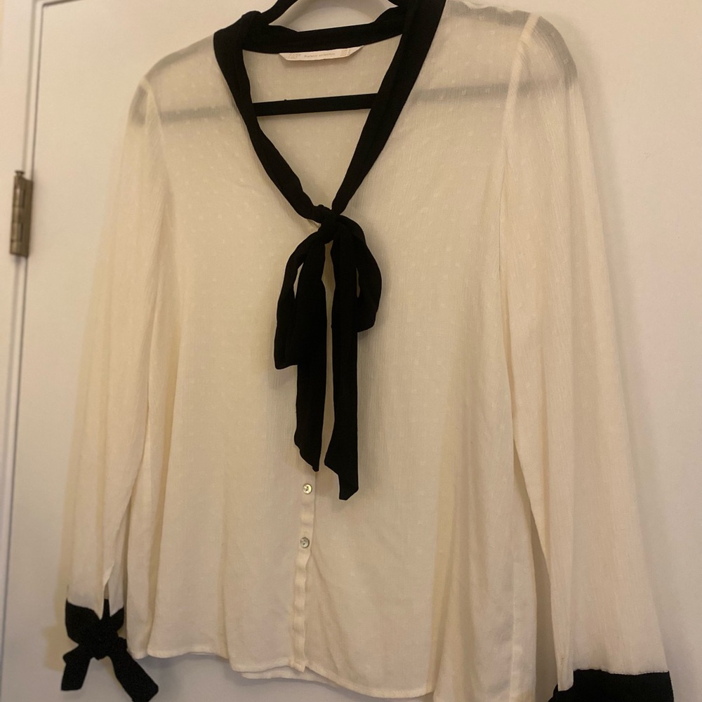 Zara Ivory Blouse with Ebony Details